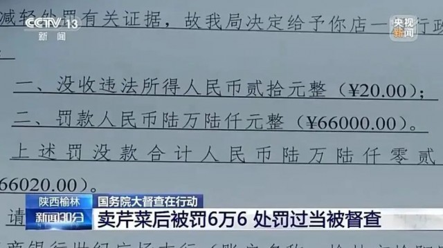 賣5斤芹菜被罰6.6萬元，不是真法治