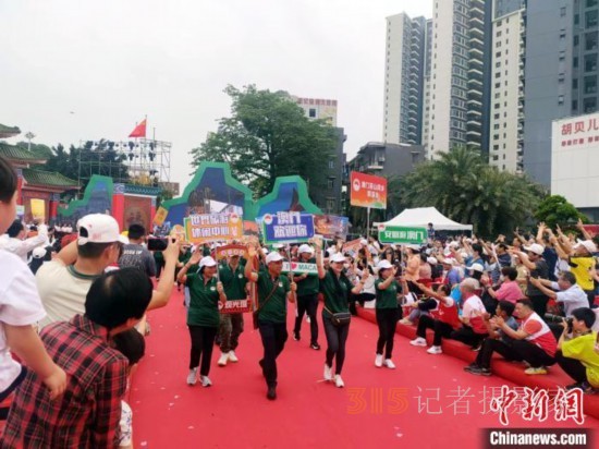 近百項(xiàng)非遺亮相東莞“茶園游會(huì)”。圖為大巡游中133位港澳同胞組成方陣。 李純 攝